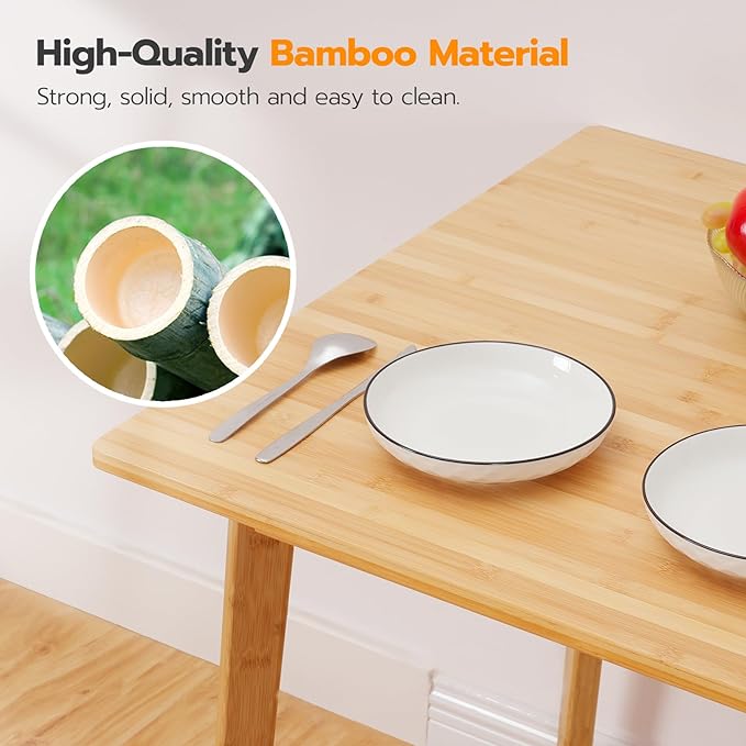 HOOBRO Bamboo Dining Table, Square Dining Table for 2, 27.6" Kitchen Table for Small Space, Writing Table, Easy to Assemble, for Dining Room, Living Room, Office, Kitchen, Apartment, Natural YL70CZ01 - LeafyLoom