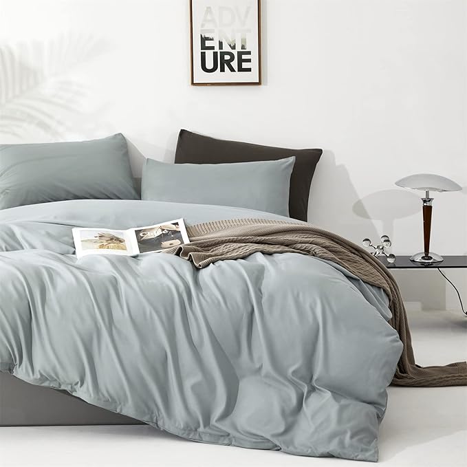 Dusty Blue Comforter Set Full Size Light Blue Comforter 3 Pieces Blue Color Full Comforter Bedding Set Women Solid Blue Full Bed Comforter Set All Season as Gift - LeafyLoom