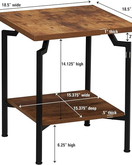 Household Essentials Crown Square Side End Table with Storage Shelf Rustic Hickory Wood Grain and Black Metal - LeafyLoom