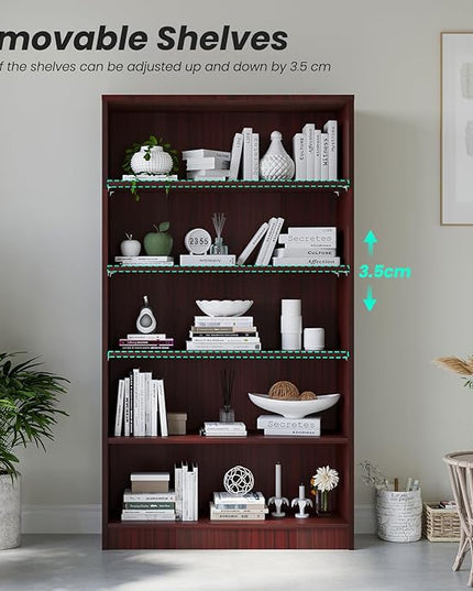 Farini 5 shelf boockase Display Bookcase Freestanding Wooden Bookshelves for Home Office Living Room,60 Inch Height,Mahogany - LeafyLoom