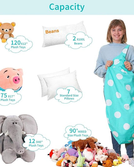 Aubliss Stuffed Animal Bean Bag Storage Chair, Beanbag Covers Only for Organizing Plush Toys, Turns into Bean Bag Seat for Kids When Filled, Large 38"-Canvas Dot Light aqua - LeafyLoom