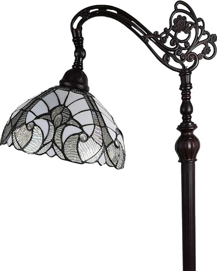 Amora Tiffany Style Floor Lamp Arched 62" Tall Stained Glass White Mahogany Antique Vintage Light Decor Bedroom Living Room Reading Gift AM262FL11B Lighting - LeafyLoom