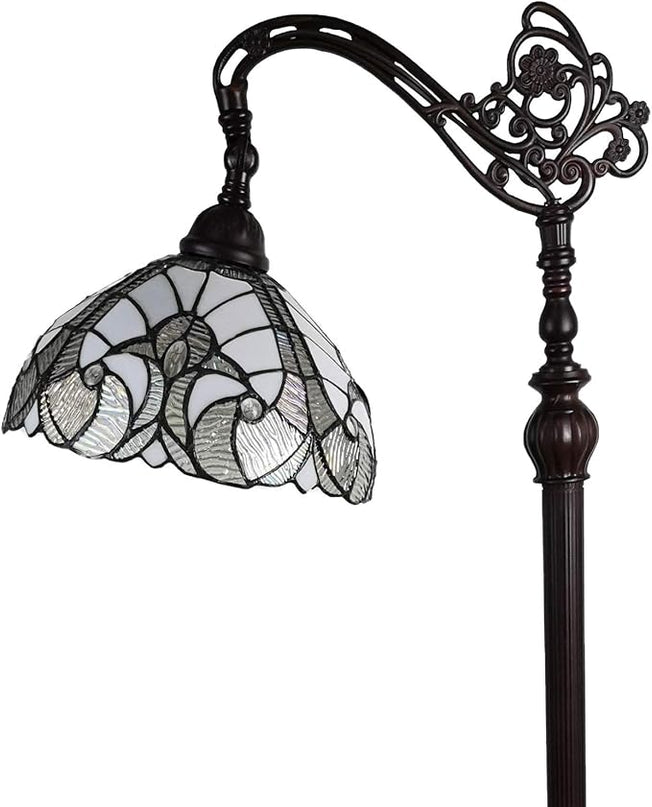 Amora Tiffany Style Floor Lamp Arched 62" Tall Stained Glass White Mahogany Antique Vintage Light Decor Bedroom Living Room Reading Gift AM262FL11B Lighting - LeafyLoom