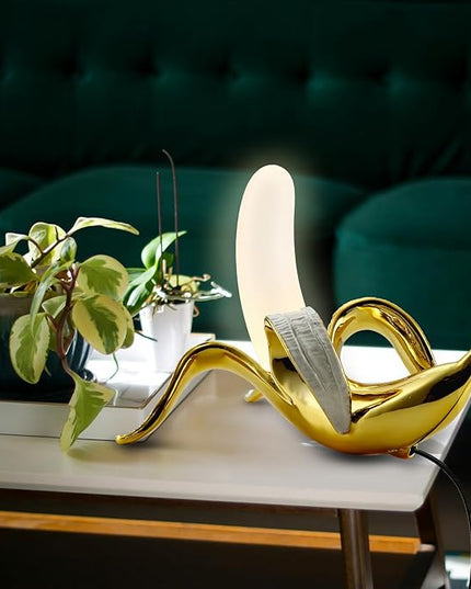 Modern Banana Table Lamp, Desk Lamp,Led Night Light Plating Resin Banana Lighting Fixture for Living Room, Bedroom,Home Office,Kids Room(Lying-Plated) - LeafyLoom