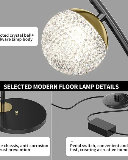 Ganeed Floor Lamp for Living Room,24W Bright LED Standing Lamps with Remote Control,61.4 in Tall Dimmable 3 Color Temperatures Eye-Protection Black Reading Tall Lamps for Bedroom Office Dorm Room - LeafyLoom