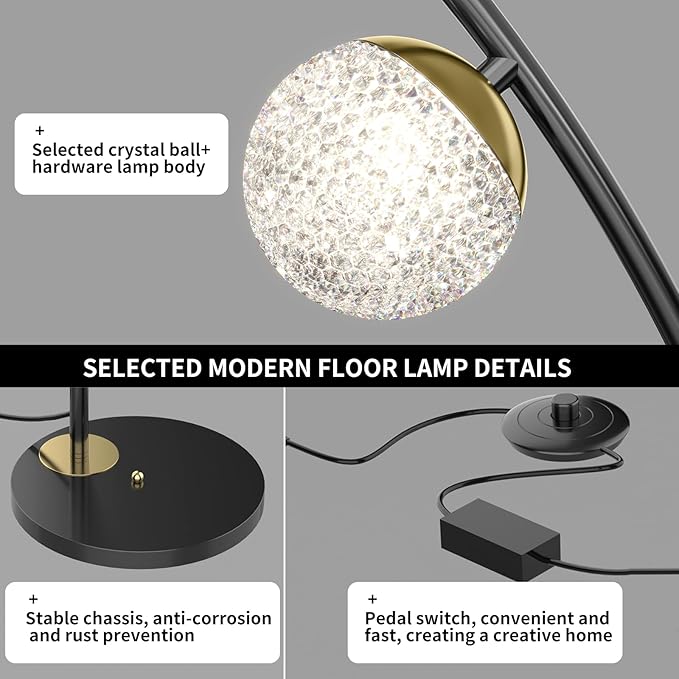 Ganeed Floor Lamp for Living Room,24W Bright LED Standing Lamps with Remote Control,61.4 in Tall Dimmable 3 Color Temperatures Eye-Protection Black Reading Tall Lamps for Bedroom Office Dorm Room - LeafyLoom
