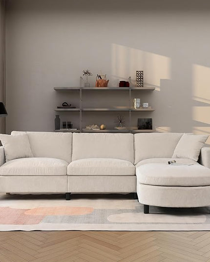 L Shaped Convertible Modular Sectional Couch with Movable Ottoman and Detachable Backrest , 4 Seater Reversible Corner Sofa ,Comfy Chenille Upholstered Sleeper Sofa&Couches for Living Room Office - LeafyLoom