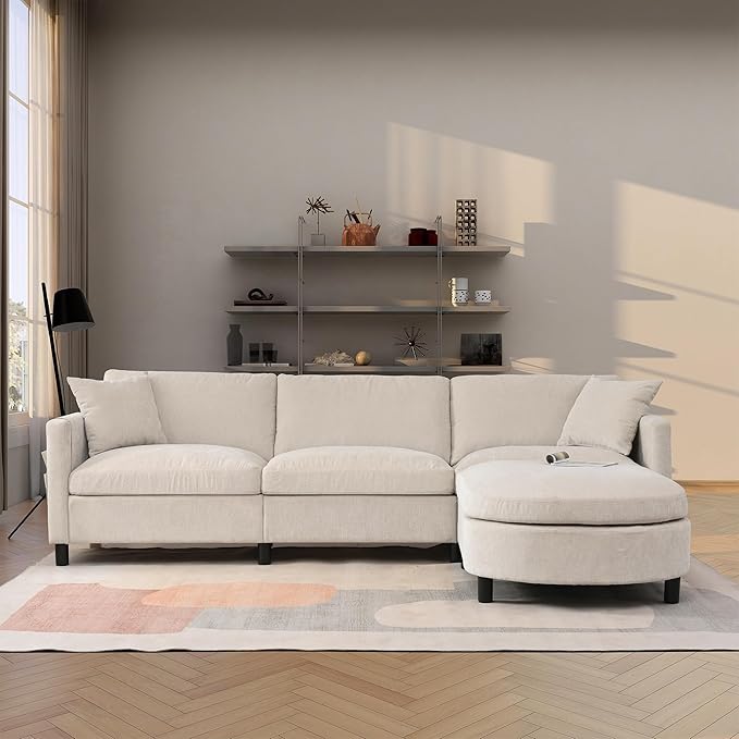 L Shaped Convertible Modular Sectional Couch with Movable Ottoman and Detachable Backrest , 4 Seater Reversible Corner Sofa ,Comfy Chenille Upholstered Sleeper Sofa&Couches for Living Room Office - LeafyLoom