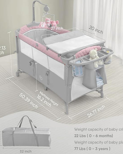 BabyBond Baby Bassinet Bedside Crib, Pack and Play with Sheet, Diaper Changing Table and Music Mobile from Newborn to Toddles, Portable Large Playard - LeafyLoom