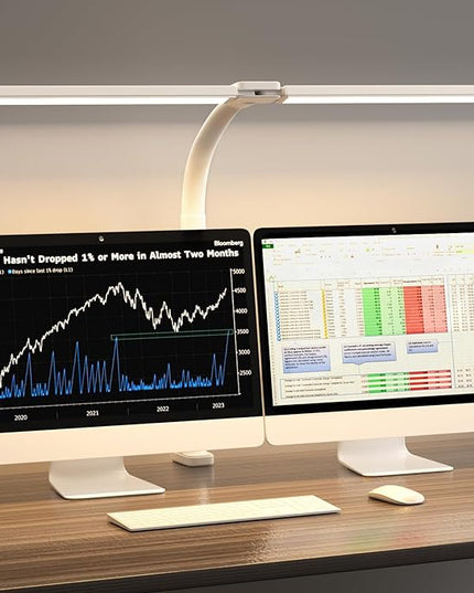SKYLEO Desk Lamp - Double Head LED Desk Light for Home office - 24W Eye Caring - Touch Control - 5 Color Modes X 11 Brightness Levels - 2400LM - Timmer & Memory Function - White - LeafyLoom