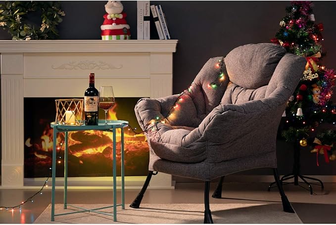 HollyHOME Modern Fabric Large Lazy Chair, Accent Oversized Comfy Reading Chair, Thick Padded Cozy Lounge Chair with Armrest, Steel Frame Leisure Sofa Chair for Living Room, Bedroom, Dorm, Stale Grey - LeafyLoom
