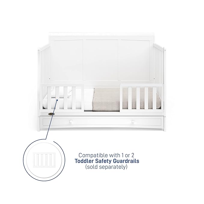 Graco Asheville 4-in-1 Convertible Crib with Drawer (White) – GREENGUARD Gold Certified, Crib with Drawer Combo, Full-Size Nursery Storage Drawer, Converts to Toddler Bed, Daybed and Full-Size Bed - LeafyLoom