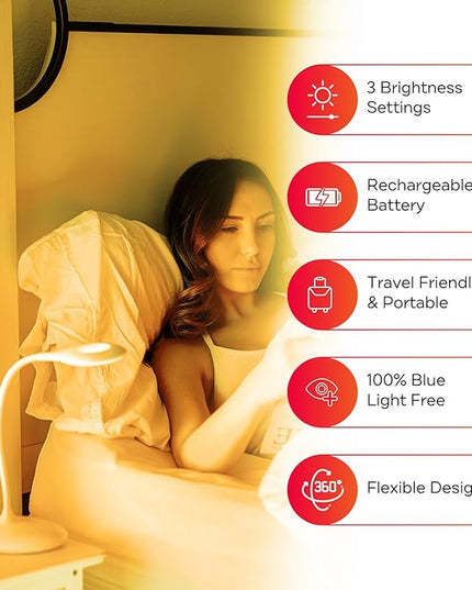 Mito Red Light - Amber Light Lamp - Portable & Flexible Amber Table Lamp - Cordless Lamp, Rechargeable Reading Lamp - Amber Lamp - LeafyLoom