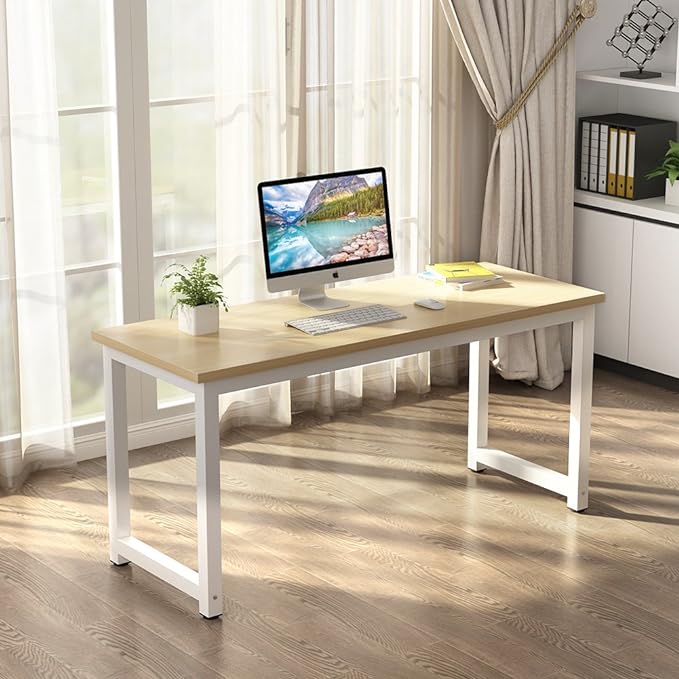 Tribesigns Computer Desk, 63 inch Large Office Desk Computer Table Study Writing Desk Workstation for Home Office, Walnut - LeafyLoom