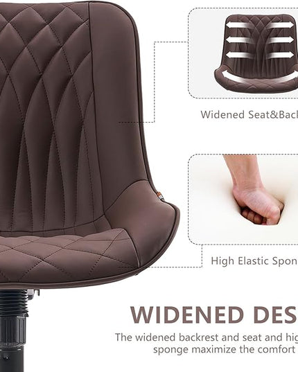 YOUNIKE Desk Chair with Wheels Armless Office Chair Swivel Rolling Task Chair with Back Upholstered Faux Leather Computer Chair Height Adjustable Modern Ergonomic Seat, Loads 300 lbs, Brown - LeafyLoom
