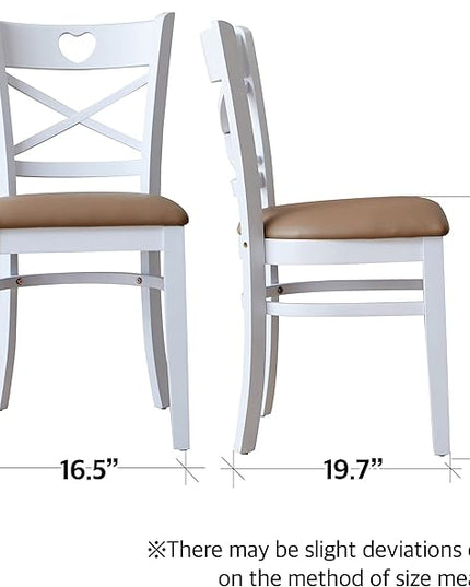 Livinia Heart X-Back Dining Chair Set of 2, Solid Malaysian Oak PU Leather Upholstered Cushion Seat Wooden Cross Back Side Chairs (White) - LeafyLoom