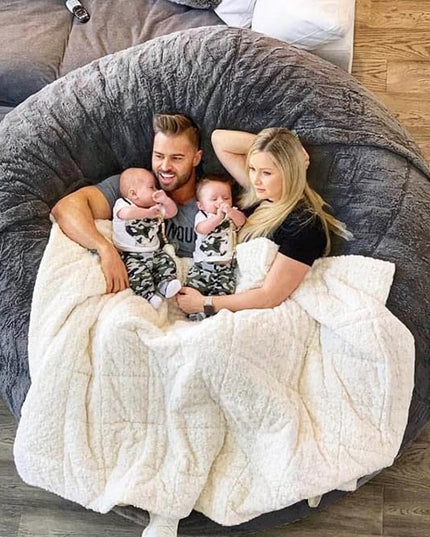 6FT Giant Faux Fur Bean Bag Cover for Adults, Round Fluffy Bean Bag Bed (No Filler), Machine Washable Big Size - LeafyLoom