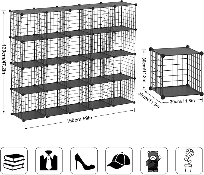 TUMUCUTE Wire Cube Storage Organizer, 20-Cube Metal Storage Shelves Bookshelf, Stackable Modular Closet Organizer for Bedroom Living Room, Office, Storage Shelves - LeafyLoom