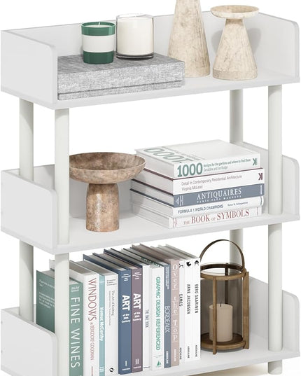 Furinno Turn-N-Tube 3-Tier Freestanding Multipurposes Display Rack, Bookshelf, White/White - LeafyLoom