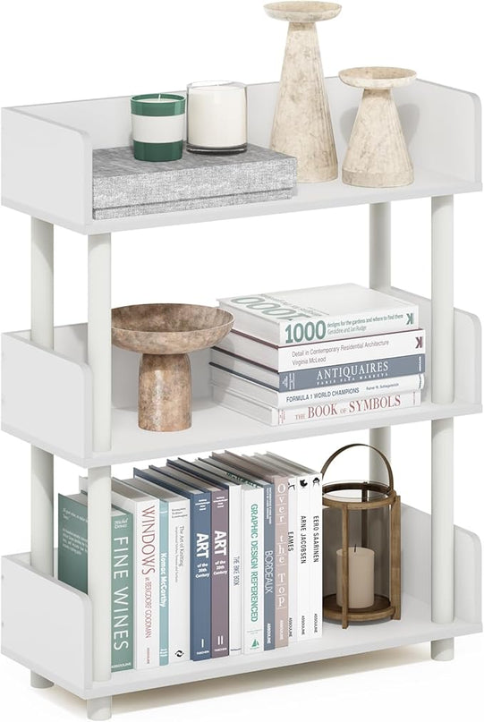 Furinno Turn-N-Tube 3-Tier Freestanding Multipurposes Display Rack, Bookshelf, White/White - LeafyLoom