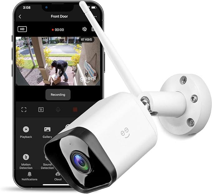 Geeni Hawk 3 Outdoor Security Camera, 1080p HD, Weatherproof, Motion Detection, Night Vision, Two-Way Audio, Alexa/Google Compatible Geeni