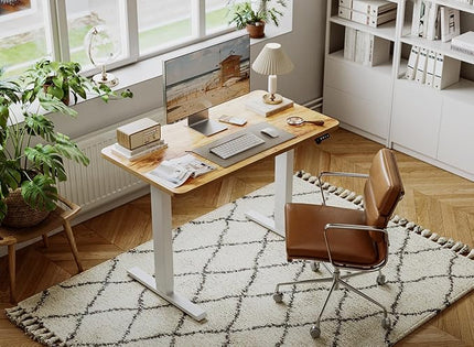 FAMISKY 44 x 24 Standing Desk Adjustable Height, Electric Stand Up Desk, Rising Desk with Splice Board, Light Rusticbrown - LeafyLoom