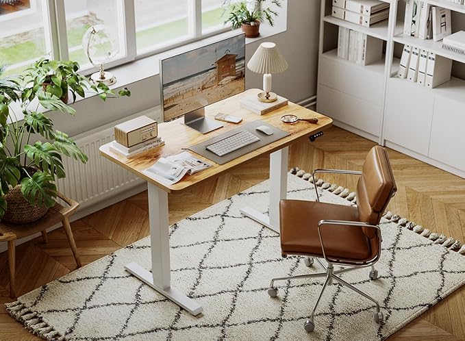 FAMISKY 44 x 24 Standing Desk Adjustable Height, Electric Stand Up Desk, Rising Desk with Splice Board, Light Rusticbrown - LeafyLoom