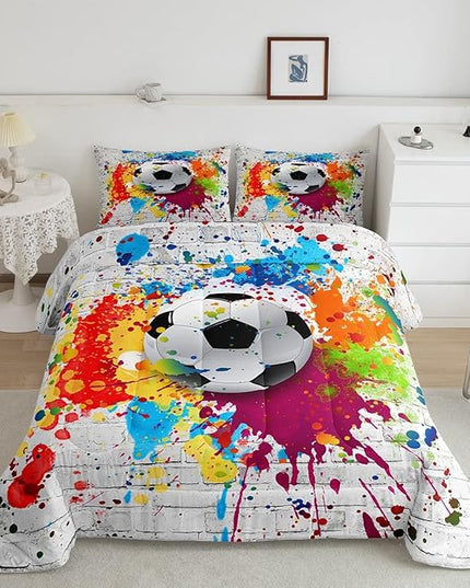 Football Bedding Set Rugby Sports Comforter Set Soccer Ball Game Comforter for Boys Girls Children Teens Bedroom Decor Gift for Football Lover Duvet Set Full Size with 2 Pillow Case - LeafyLoom