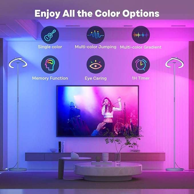 Silver Gray RGBCW Floor Lamp, Bright Color Changing RGB Standing Lamp, Modern Stepless Dimmable LED Tall Lamp with Remote Control, 20W 3000-6000K Floor Lamps for Living Room, Bedroom, Office - LeafyLoom