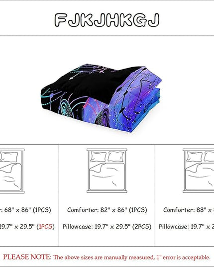 Butterfly Comforter - Butterfly Bed Set - Boho Butterfly Sun and Moon Printed Bedding Sets, Queen Size Comforter Set for Girls, Black Blue Butterfly Comforter Set Queen with 2 Pillowcases - LeafyLoom