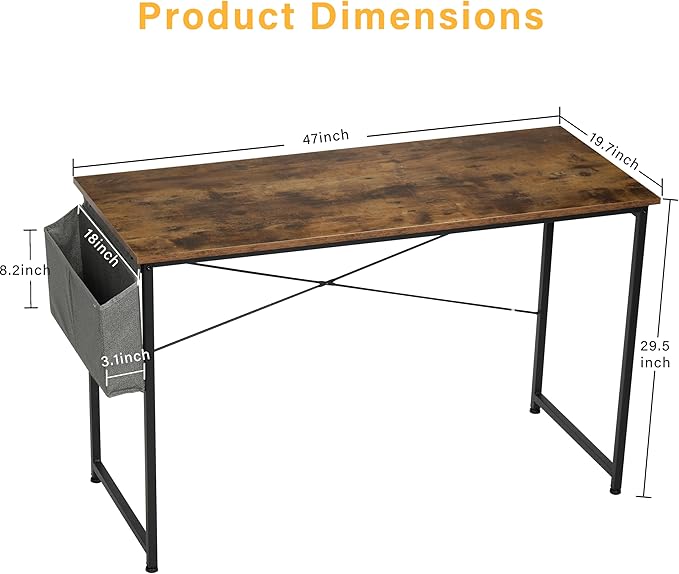 YSSOA 40/47 Inch Computer, Modern Simple Style Home Office, Study Student Writing, Vintage Wooden Desk, 40 Inch, Brown - LeafyLoom