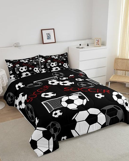 Feelyou Football Comforter Set Queen Size Rugby Sports Comforter for Kids Teens Adults Soccer Ball Game Bedding Set Gift for Football Lover Duvet Set Room Decor 3Pcs with 2 Pillow Case - LeafyLoom