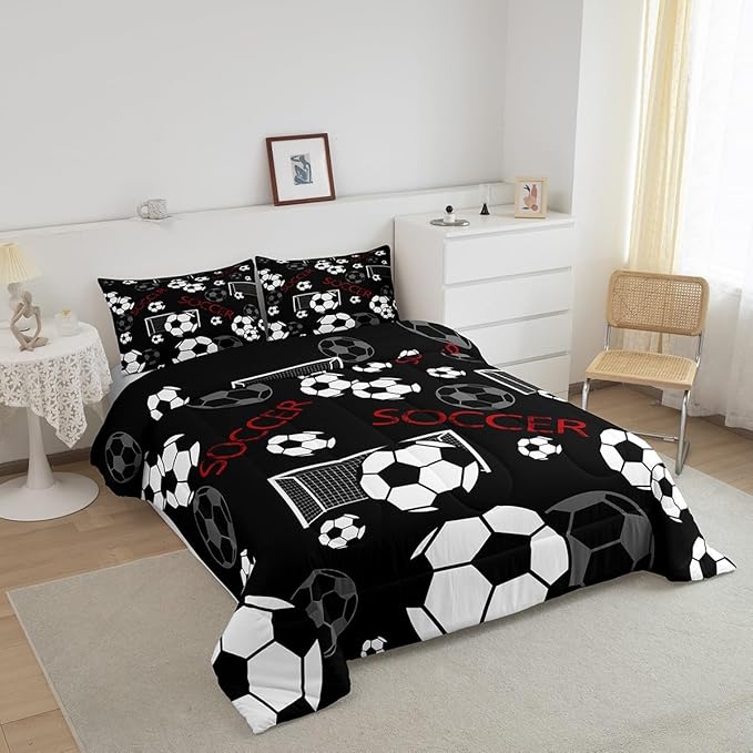 Feelyou Football Comforter Set Queen Size Rugby Sports Comforter for Kids Teens Adults Soccer Ball Game Bedding Set Gift for Football Lover Duvet Set Room Decor 3Pcs with 2 Pillow Case - LeafyLoom