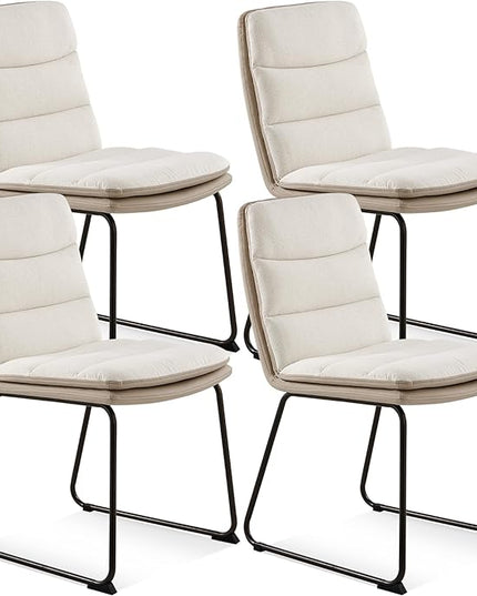 COLAMY Dining Chairs Set of 4, Modern Waffle Fabric Dining Chairs, Faux Leather Chairs with Back for Kitchen Dining Living Waiting Room, Cream - LeafyLoom