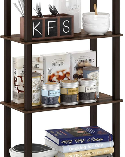 Furinno Turn-N-Tube 4-Tier Multipurpose Shelf Display Rack, Square Tube, Walnut/Brown - LeafyLoom