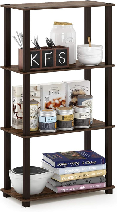 Furinno Turn-N-Tube 4-Tier Multipurpose Shelf Display Rack, Square Tube, Walnut/Brown - LeafyLoom
