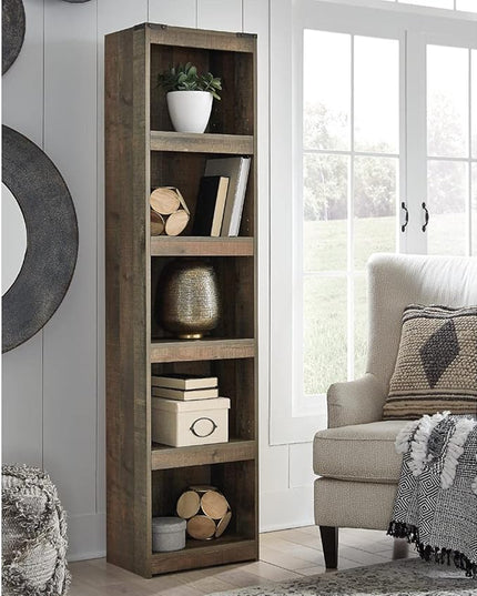 Signature Design by Ashley Trinell Rustic Entertainment Center Pier Bookcase with 3 Adjustable Shelves, Natural Brown - LeafyLoom