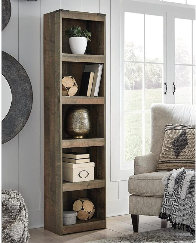 Signature Design by Ashley Trinell Rustic Entertainment Center Pier Bookcase with 3 Adjustable Shelves, Natural Brown - LeafyLoom