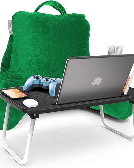 Clara Clark Reading Pillow with Portable Lap Desk Set for Kids, Back Pillow for Sitting Up in Bed, Memory Foam Back Support Pillow, Bed Rest Pillow with Foldable Laptop Desk, Small - Green - LeafyLoom