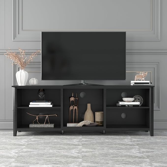 70Inch TV Stand Base, Entertainment Center Cabinet Media Console for Living Room, Bedroom, Black-1 - LeafyLoom