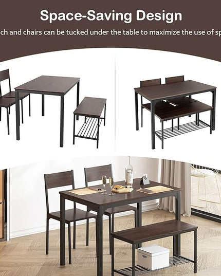 soges Dining Table Set for 4, 43.3 inch Kitchen Table set with Chairs and Bench, 4 Piece Dining Room Table Set for Small Space, Apartment, Restaurant, Rustic Oak - LeafyLoom