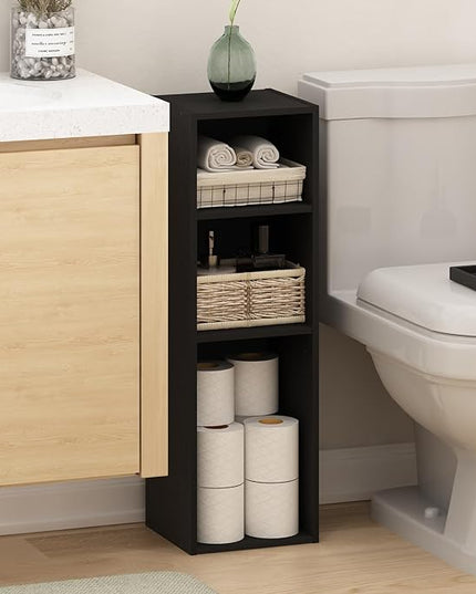 Furinno Fulda 3-Tier Space Saving Storage Shelf Bookcase, 10-Inch Width, Blackwood - LeafyLoom