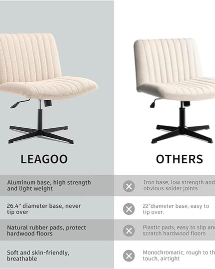 LEAGOO Armless Office Desk chair, Fabric Padded, Height Adjustable Wide Seat, Mid Back Ergonomic, Computer Task chair, Swivel Vanity chair with No Wheels (Mixed Color) - LeafyLoom