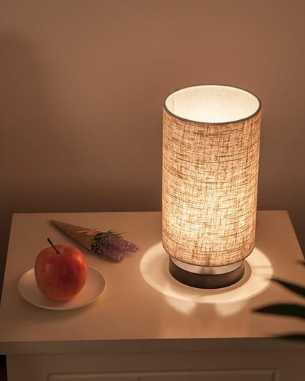 Table Lamp, Bedside Nightstand Lamp, Simple Desk Lamp, Fabric Wooden Table Lamp for Bedroom Living Room Office Study, Cylinder Black Base - LeafyLoom