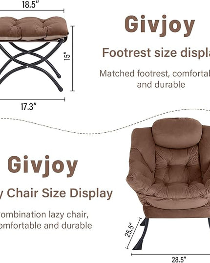 Cozy Lazy Chair and Ottoman, Large Contemporary Accent Lounge Chair Set, Leisure Upholstered Reading Armchair for Bedroom, Living Room, Dorm Rooms, Office - LeafyLoom