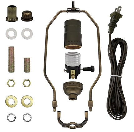 Floor Lamp Making Kit - Repair or Rewire Lamps with All Premium Essential Parts, 10 Inch Harp and Extra Long 12 Foot Cord Included (Antique) - LeafyLoom