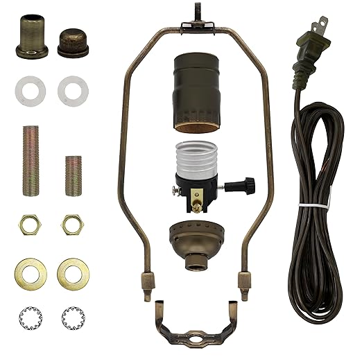 Floor Lamp Making Kit - Repair or Rewire Lamps with All Premium Essential Parts, 10 Inch Harp and Extra Long 12 Foot Cord Included (Antique) - LeafyLoom