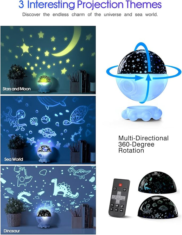 Night Light Projector Christmas Gift for Kids, Kids Toys for Girls Boys, Star Moon & Ocean Projection for 2-10 Year Old Girls, Lullaby Songs, Toddler Toys,Adjustable 360-Degree Rotation,Octopus Decor - LeafyLoom