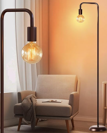QiMH Industrial Floor Lamp for Living Room, Farmhouse Metal Standing Lamp, Modern Tall Lamp Light for Bedroom Office Minimalist Home Decor(E26 Socket, Foot Switch), Brown - LeafyLoom