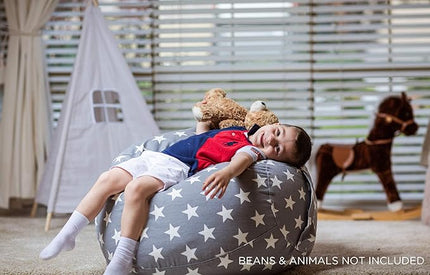 Aubliss Stuffed Animal Storage Bean Bag Chair Cover Only for Plush Toys, Blankets, X-Large 48"-Canvas Stars Grey - LeafyLoom